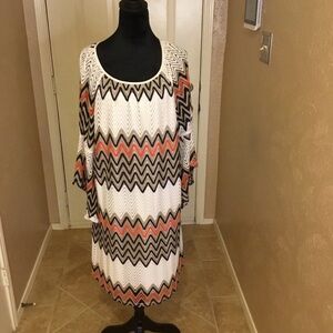 Tacera Zigzag Pattern Midi Dress - Black, White, Orange